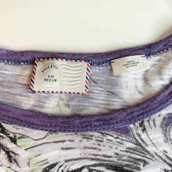 Anthropologie Postmark Butterfly & Flower Purple Tee - M - Picture 4 of 9